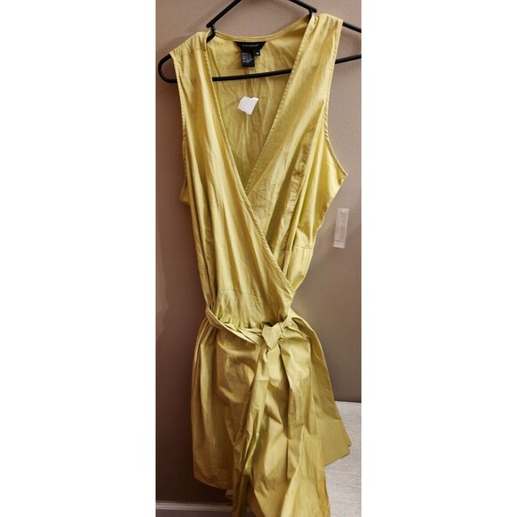 Sandro Cotton Blend True Wrap Dress Glazed Thistle Lemon Lime Plus Size 18 NWT - Picture 1 of 6